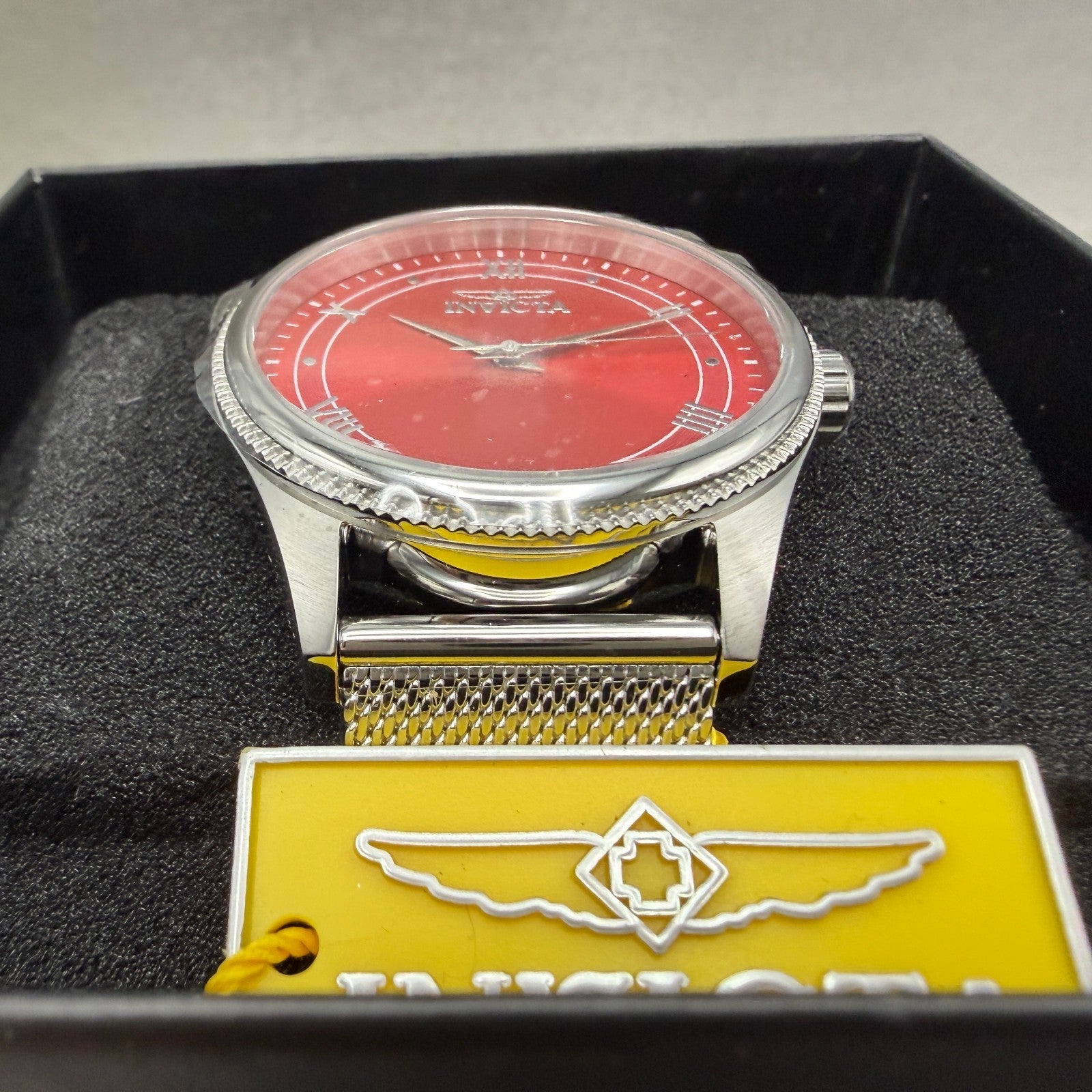Invicta Celestial Watch Men 43mm Red Dial Silver Round Mesh Band 484842