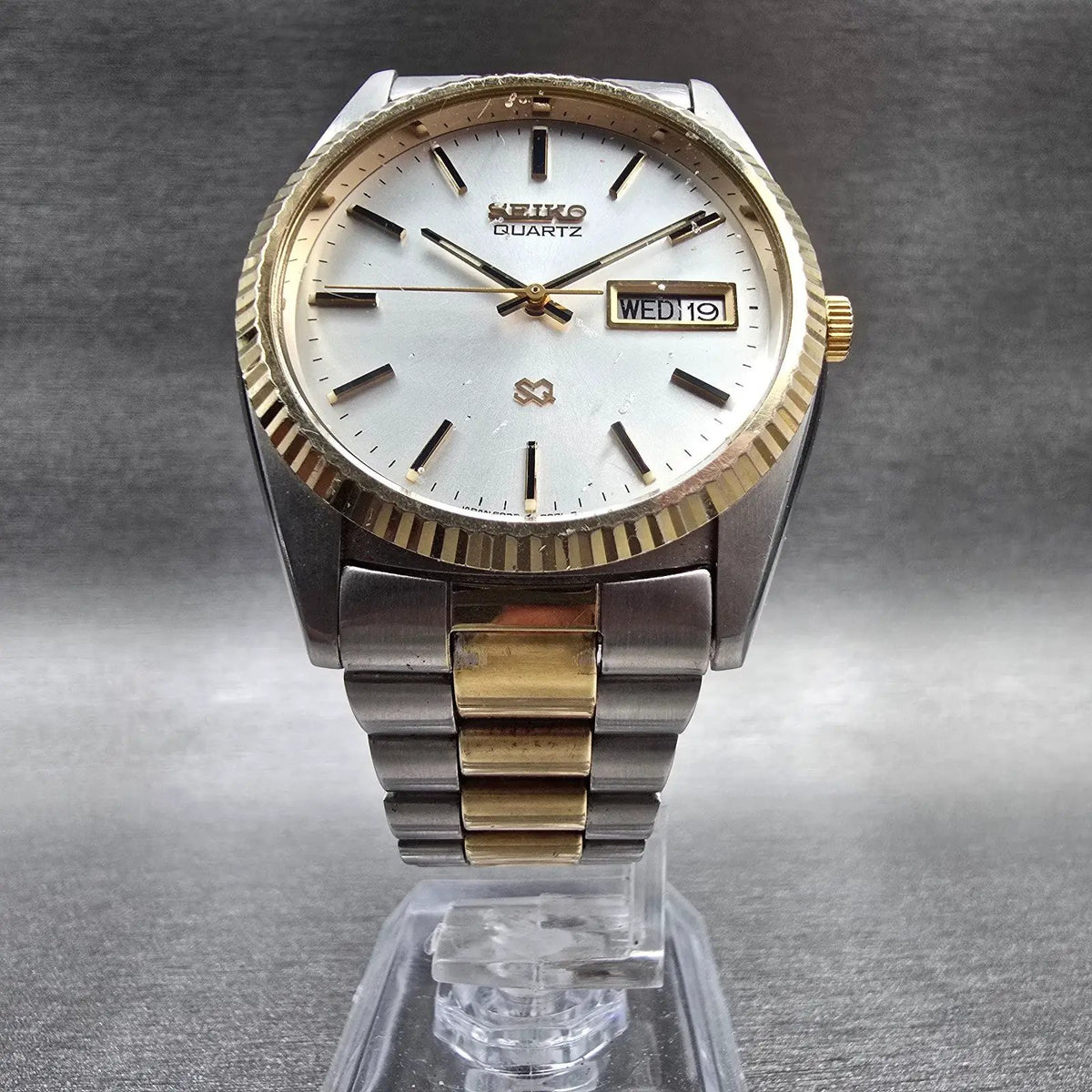 Seiko President Watch Men 35mm Silver Dial Two Tone Daydate 6923-8089 New Batt 65