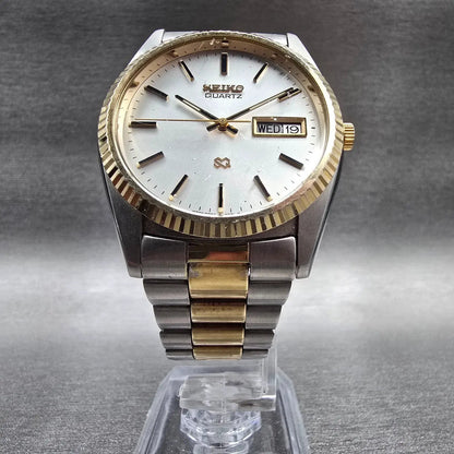 Seiko President Watch Men 35mm Silver Dial Two Tone Daydate 6923-8089 New Batt 65