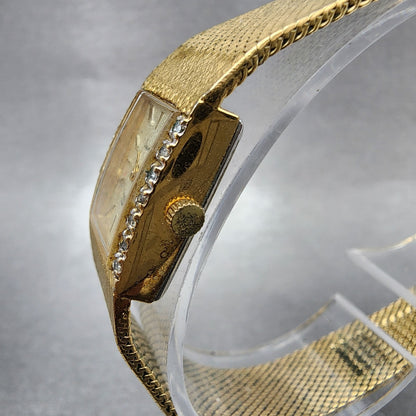Armitron Deauville Tank Watch Women 15mm Gold Tone Diamond Bezel New Battery2