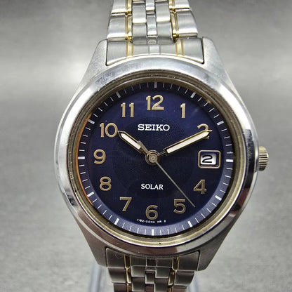 Pulsar Solar Watch Women 28mm Blue Dial Silver Date Round V182-0AE0 Works0