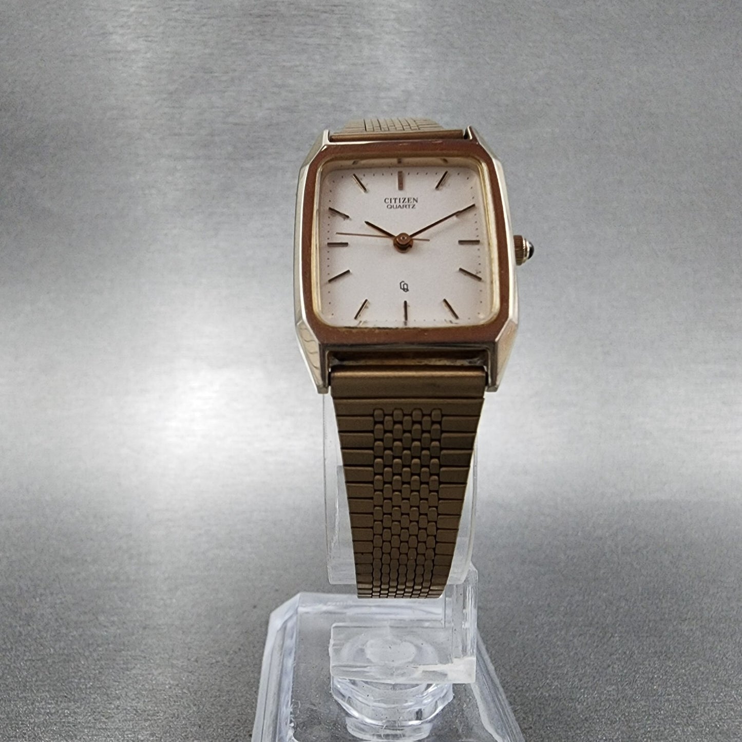 Citizen CQ Tank Watch Women 21mm White Dial Gold Tone Rectangle New Battery