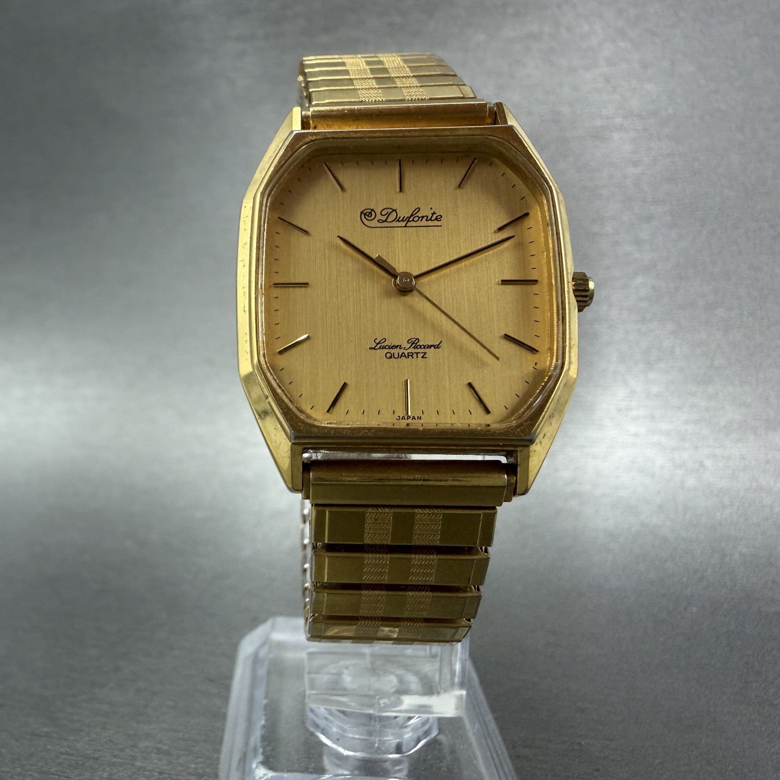 Lucien Piccard Dufonte Tank Watch Men 29mm Gold Dial Gold Tone Octagon New Batt5