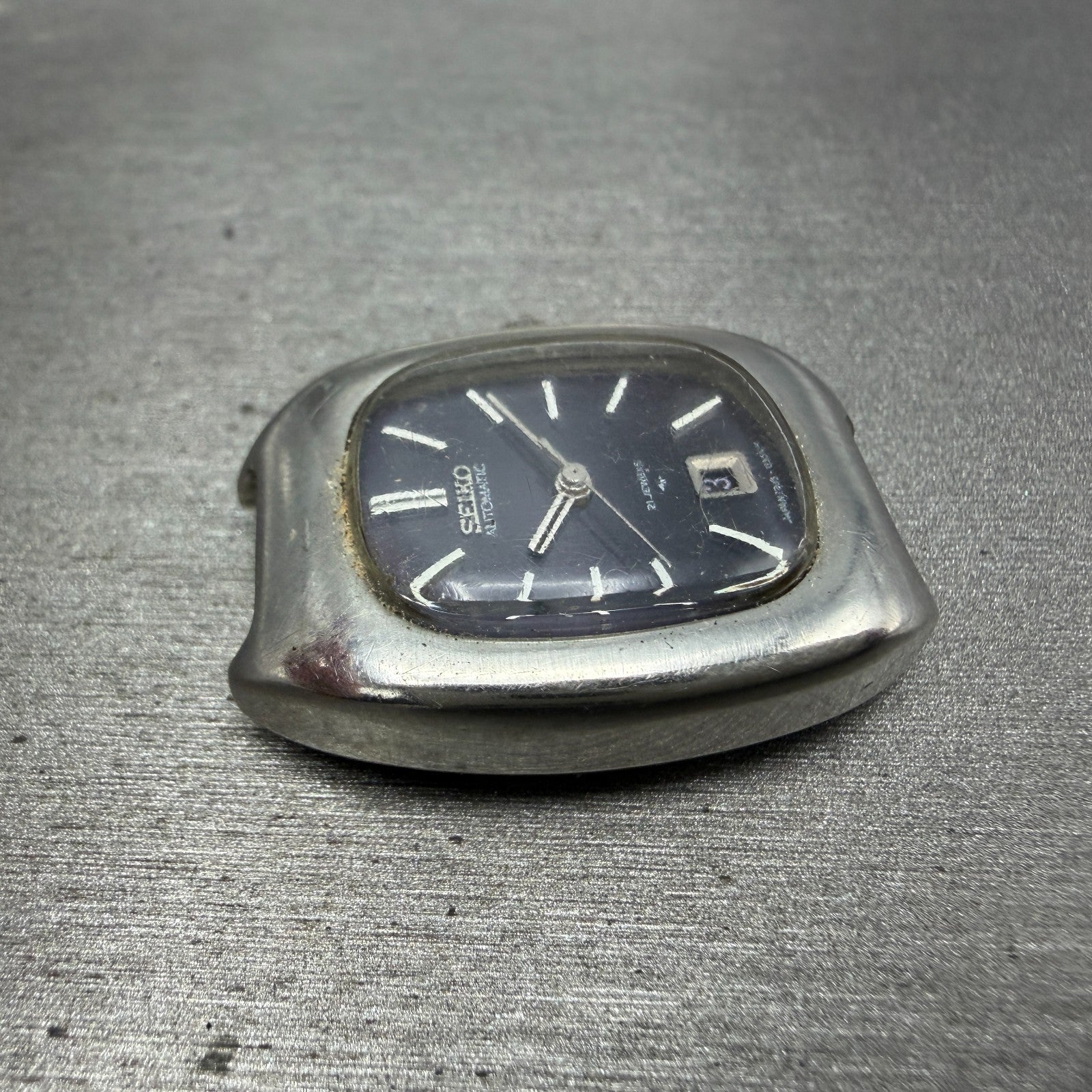 Seiko Automatic Tank Watch Women 24mm Blue Dial Steel Date 2205-3031 PARTS4