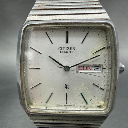 Citizen CQ Watch Men 32mm Silver Dial Silver Tone Daydate Rectangle New Battery1