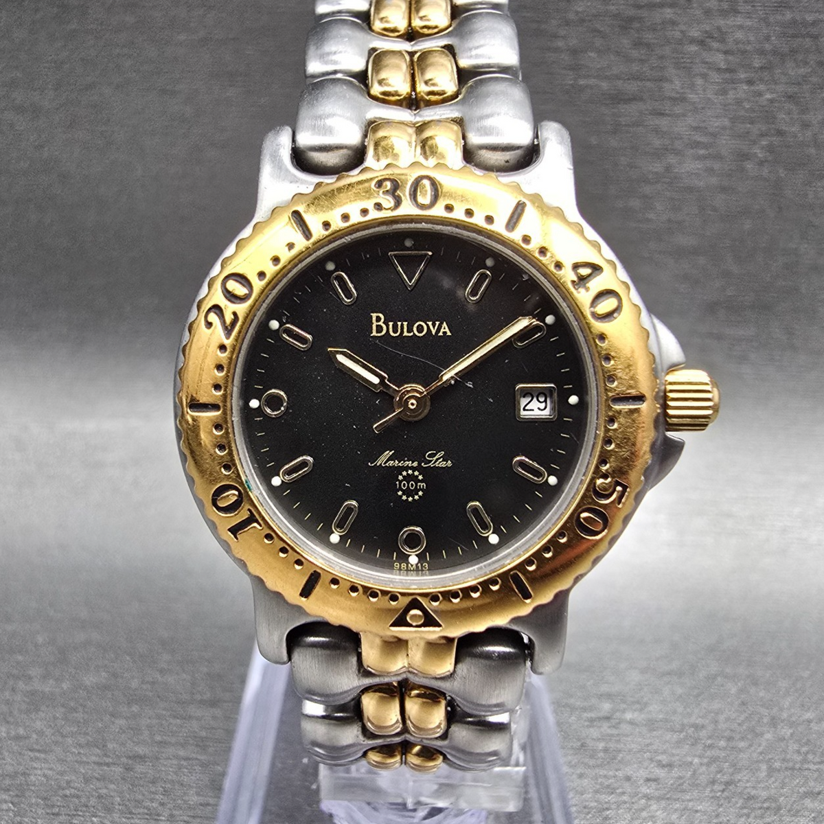 Bulova Marine Star Watch Women 27mm Gray Dial Two Tone Date Round 98M13 New Batt0