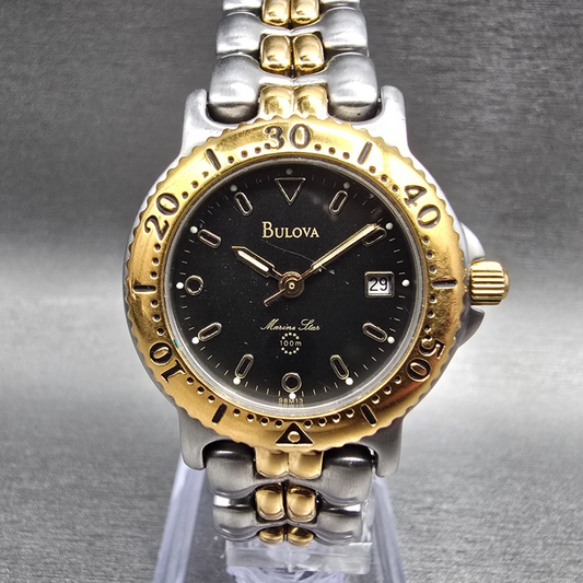 Bulova Marine Star Watch Women 27mm Gray Dial Two Tone Date Round 98M13 New Batt0