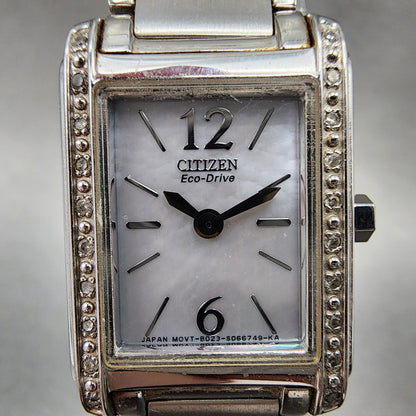 Citizen EcoDrive Tank Watch Women 19mm MOP Dial Silver Tone Diamond Bezel Runs1