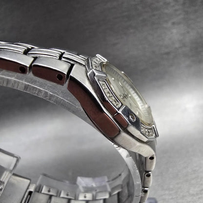 Seiko Coutura Watch Women 24mm Silver Dial Silver Tone Gemmed 1N01-0LE0 New Batt3