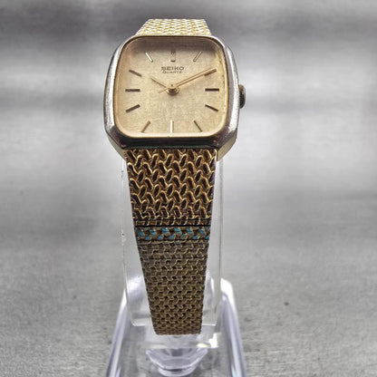 Seiko Watch Women 19mm Champagne Dial Gold Tone Rectangle 5421-5060 New Battery5