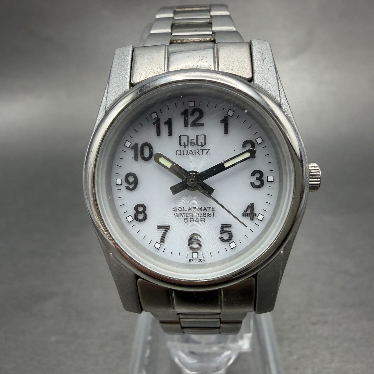 Citizen Q&Q Solarmate Watch Women 27mm White Dial Silver Tone Round EL31 Runs0