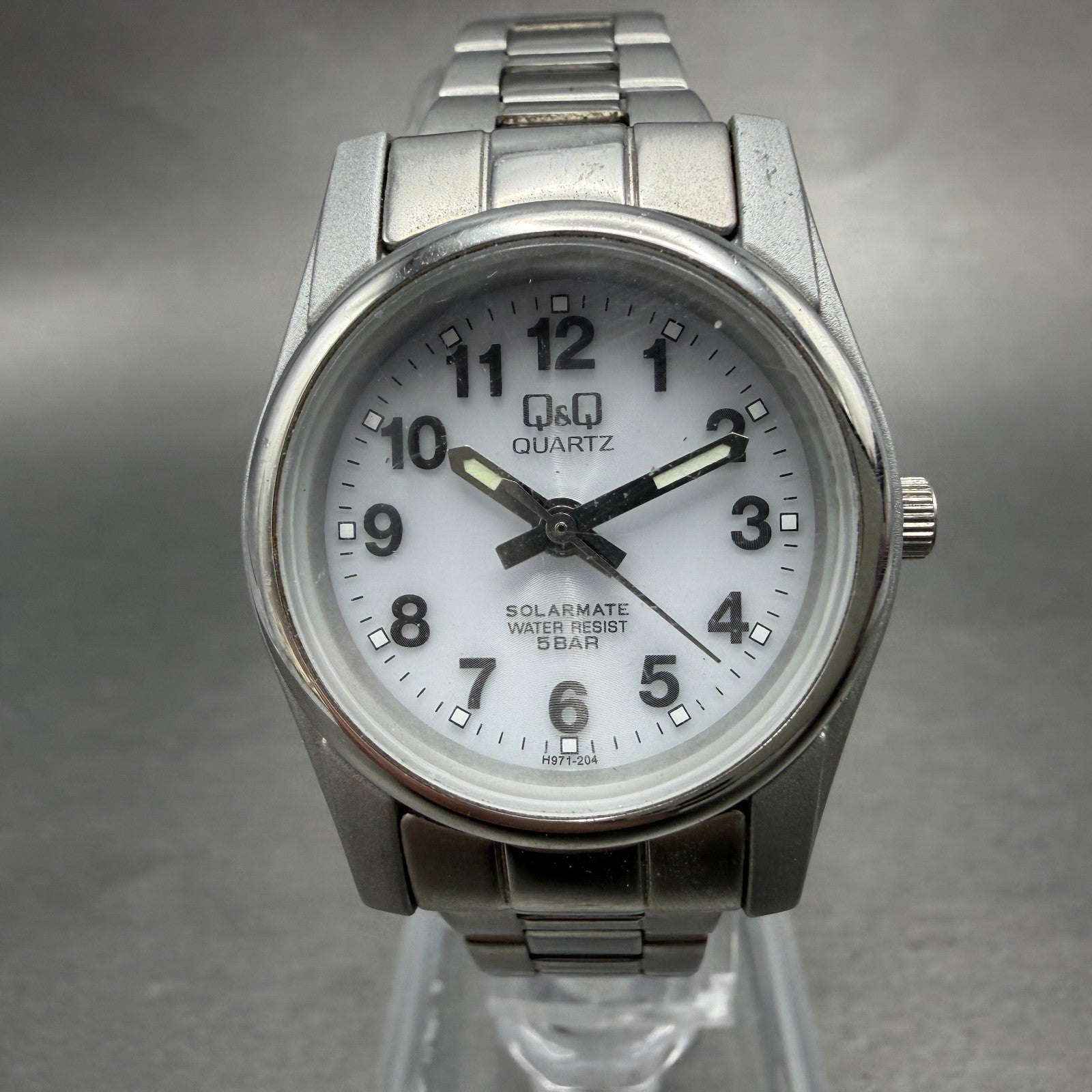 Citizen Q&Q Solarmate Watch Women 27mm White Dial Silver Tone Round EL31 Runs0