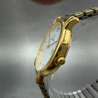 Bulova Watch Men 34mm White Dial Gold Tone Date Round 97B12 New Battery2