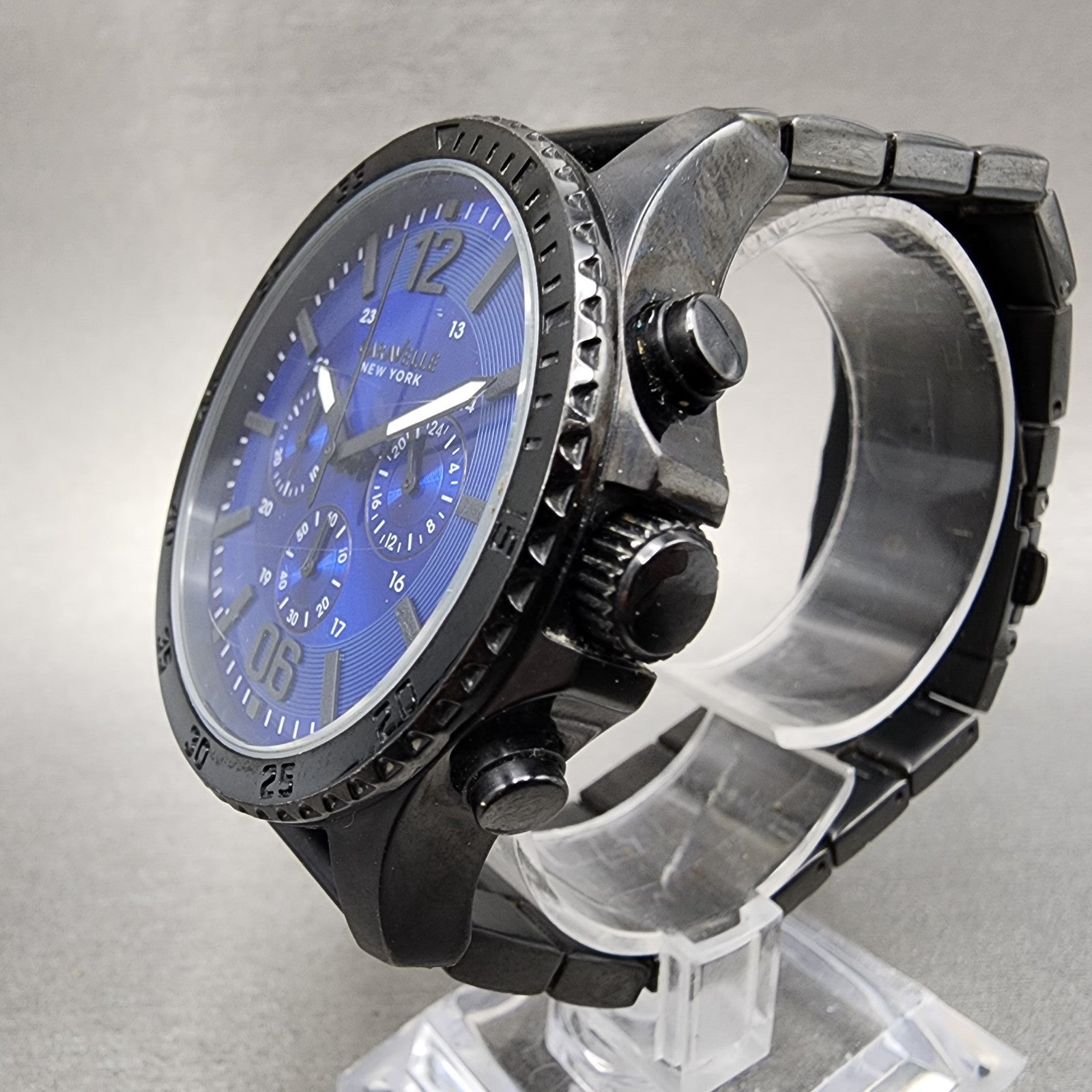 Bulova Caravelle Chronograph Watch Men 44mm Blue Dial Black Tone Round New batt2