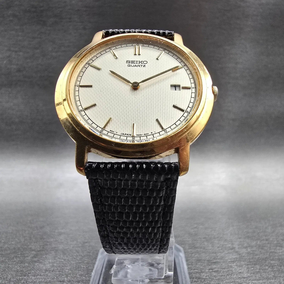 Seiko Watch Men 35mm Champagne Dial Gold Date Round 7N29-8058 New Battery5