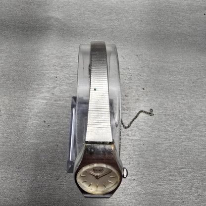 Seiko Watch Women 17mm Silver Dial Silver Tone Oval 5420-0029 New Battery VTG4