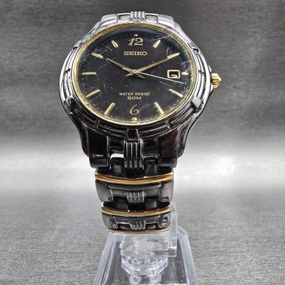 Seiko Watch Men 36mm Black Dial Two Tone Date Round 7N32-0169 New Battery5
