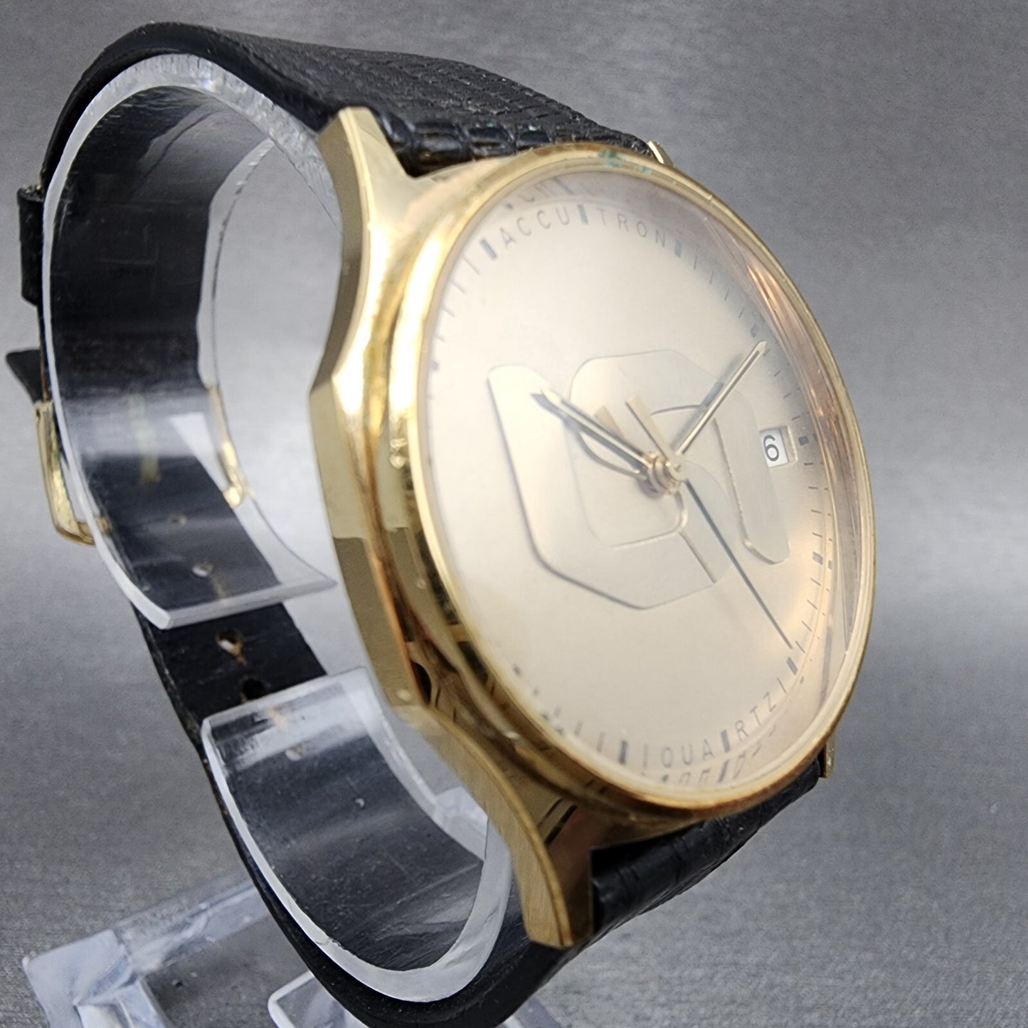 Bulova Accutron Watch Men 31mm Gold Dial Gold Tone Date Round  New Battery3