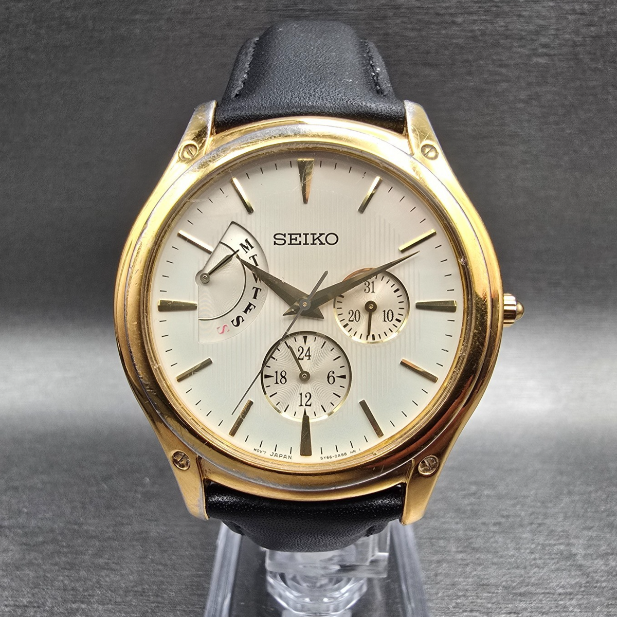 Seiko Le Grand Watch Men 40mm Champagne Dial Gold Daydate Round 5Y66-0AB0 NewBat0