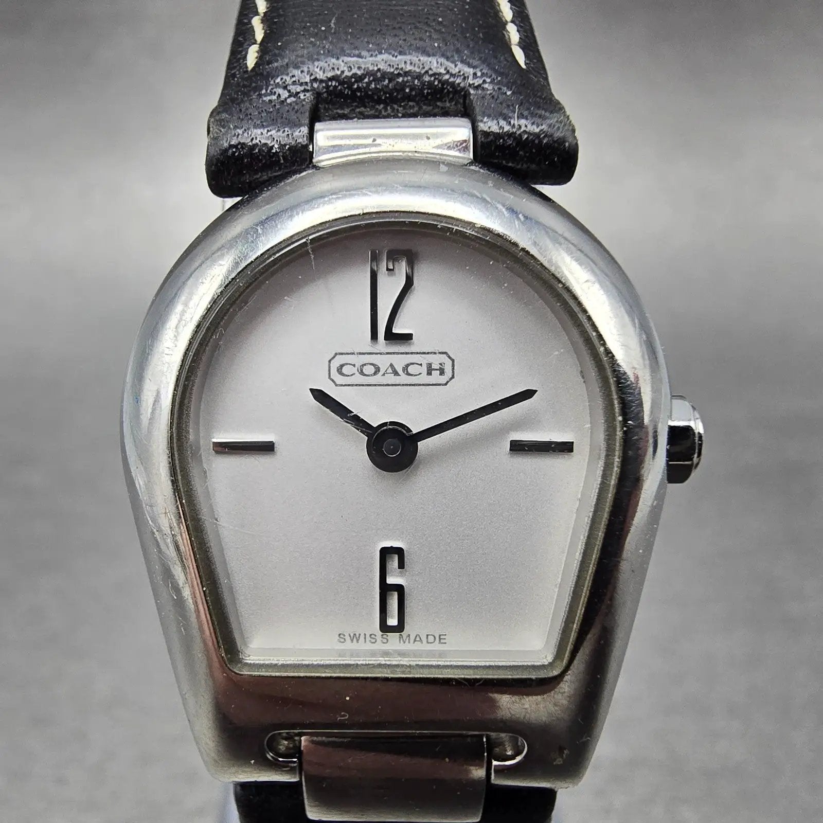 Coach Watch Women 22mm White Dial Silver Tone Asymmetrical 0218 New Battery0