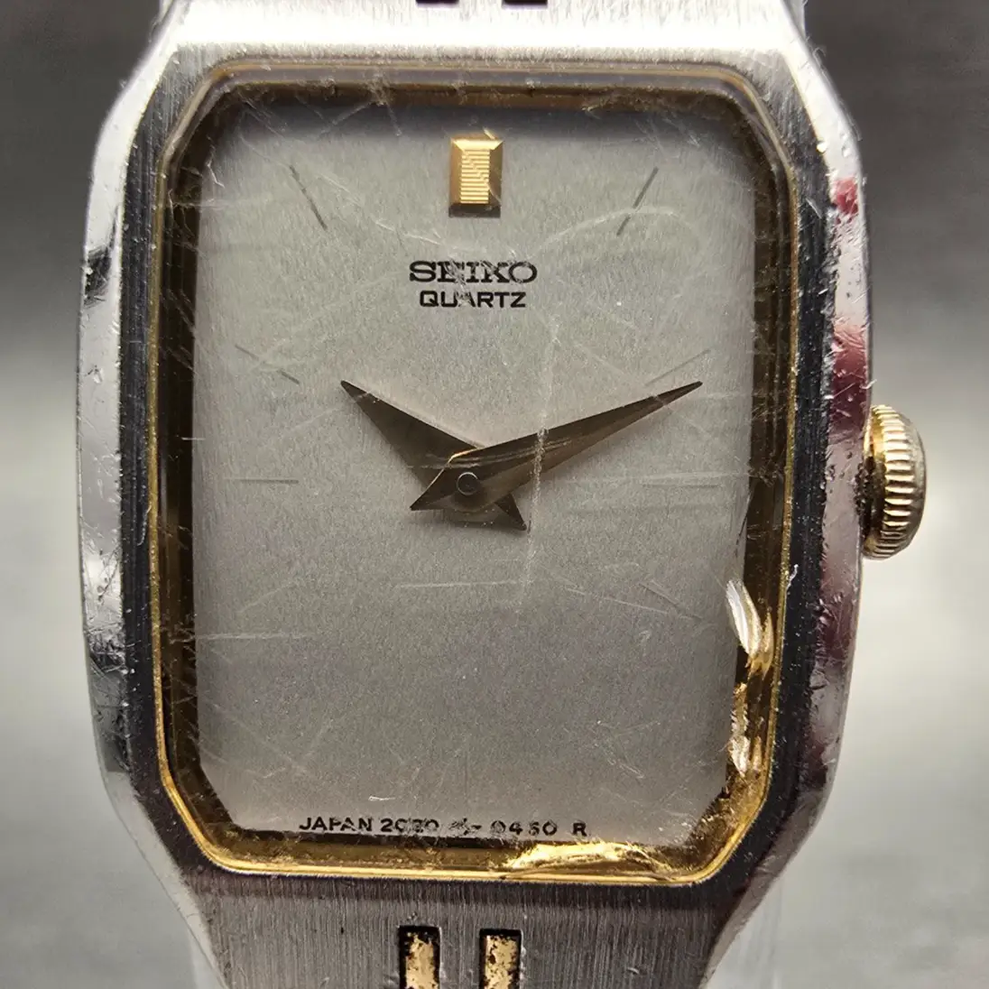 Seiko Watch Women 16mm Silver Dial Two Tone Rectangle 2C20-5209 New Battery VTG1
