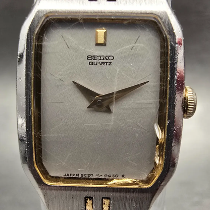 Seiko Watch Women 16mm Silver Dial Two Tone Rectangle 2C20-5209 New Battery VTG1