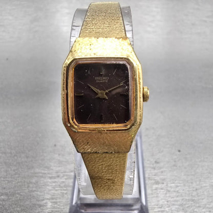 Seiko Watch Women 16mm Brown Dial Gold Tone Rectangle 2C20-5789 New Battery VTG0