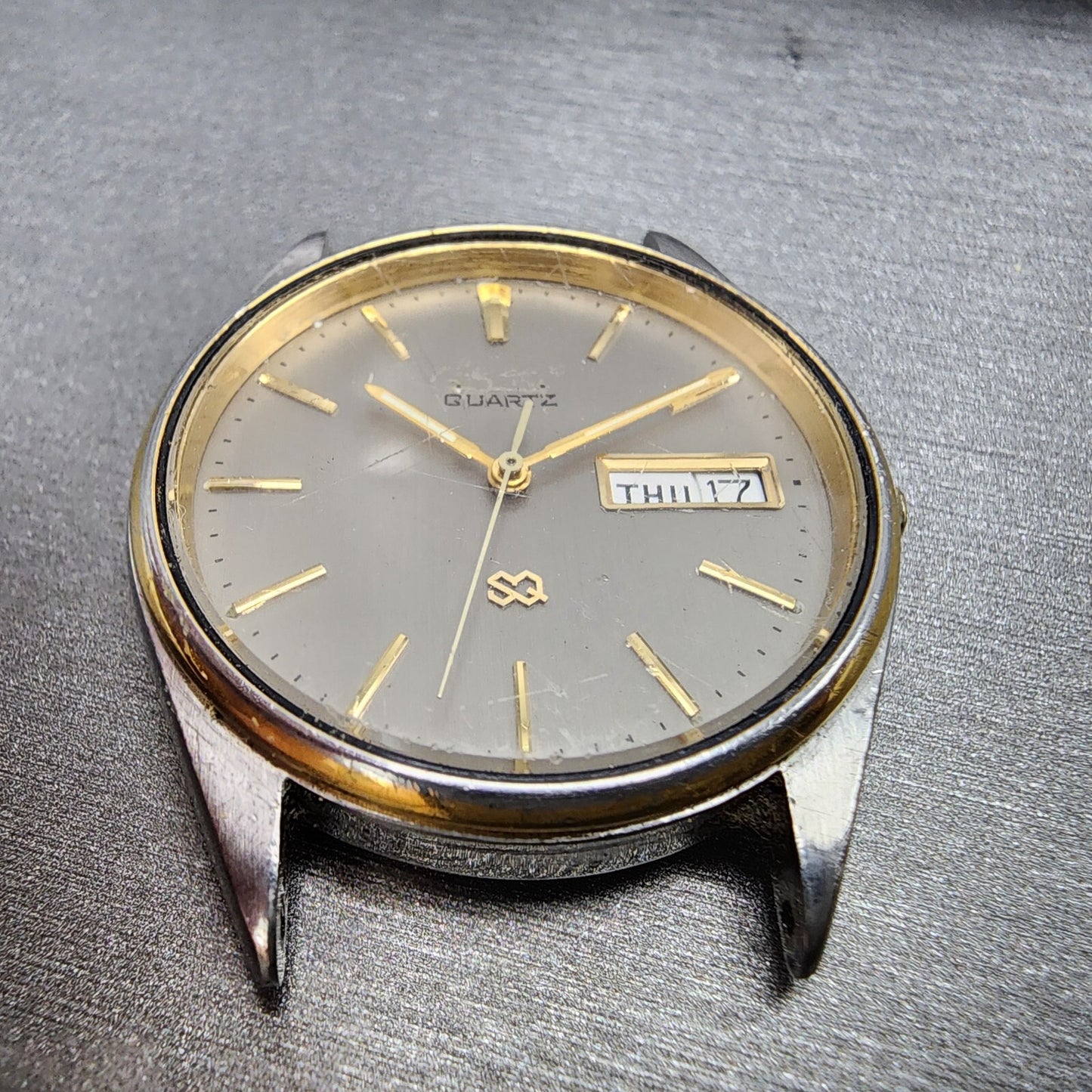 Seiko SQ Watch Men 35mm Gray Dial Two Tone Daydate 7n437a59 New Battery READ!!!2