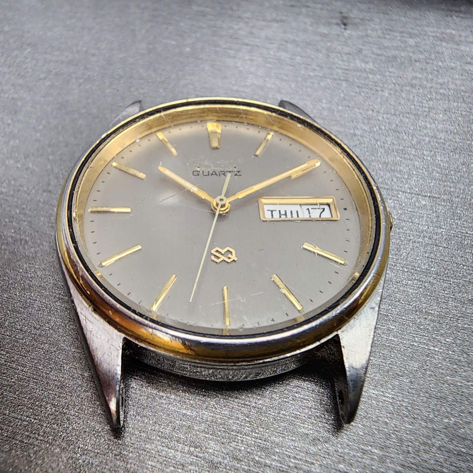 Seiko SQ Watch Men 35mm Gray Dial Two Tone Daydate 7n437a59 New Battery READ!!!2