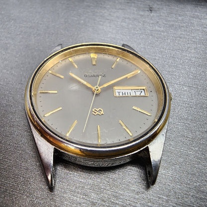 Seiko SQ Watch Men 35mm Gray Dial Two Tone Daydate 7n437a59 New Battery READ!!!2