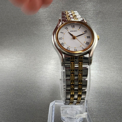 Seiko Watch Women 24mm White Dial Two Tone Round 1N01-0K10 New Battery VTG