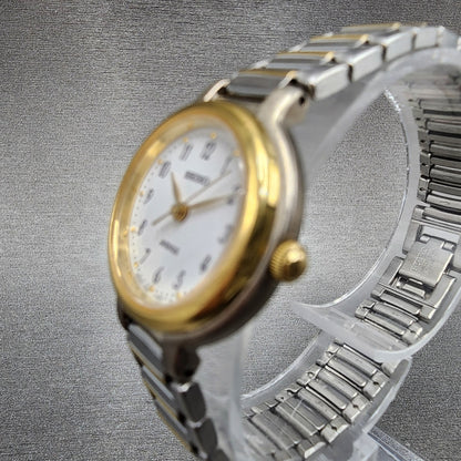 Seiko Avenue Watch Women 22mm White Dial Two Tone Round 1F21-0H60 New Battery