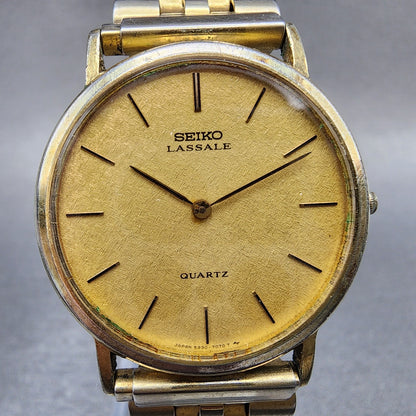 Seiko Lassale Watch Men 32mm Champagne Dial Gold Tone Round 59307049 PARTS2