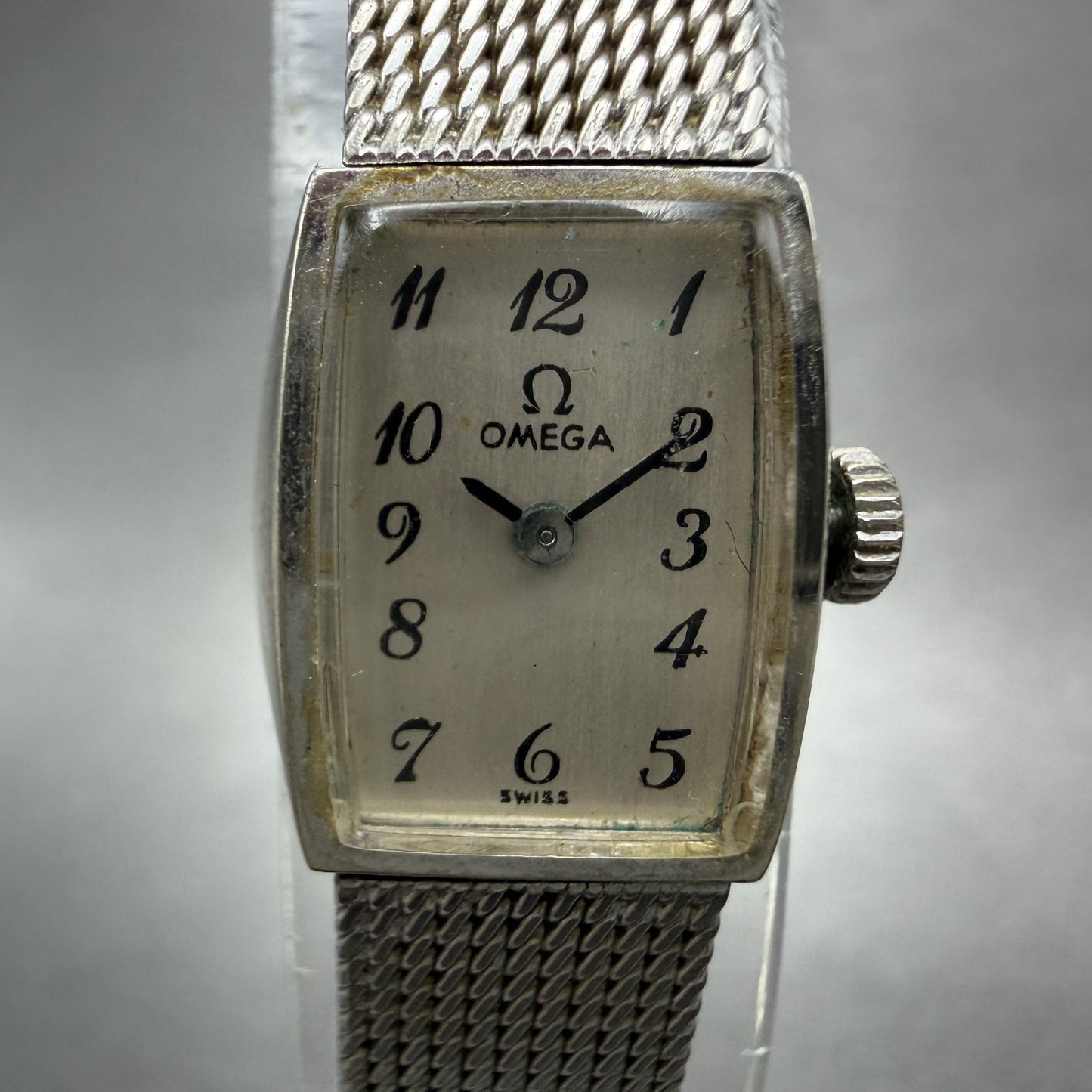 Omega Tank Watch Women 15mm Silver Dial 10K Gold Filled  Manual Wind Cal 4851