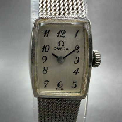 Omega Tank Watch Women 15mm Silver Dial 10K Gold Filled  Manual Wind Cal 4851