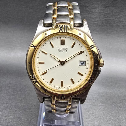 Citizen Watch Men 35mm Ivory Dial Two Tone Date Round 5510-K09915 New Battery0