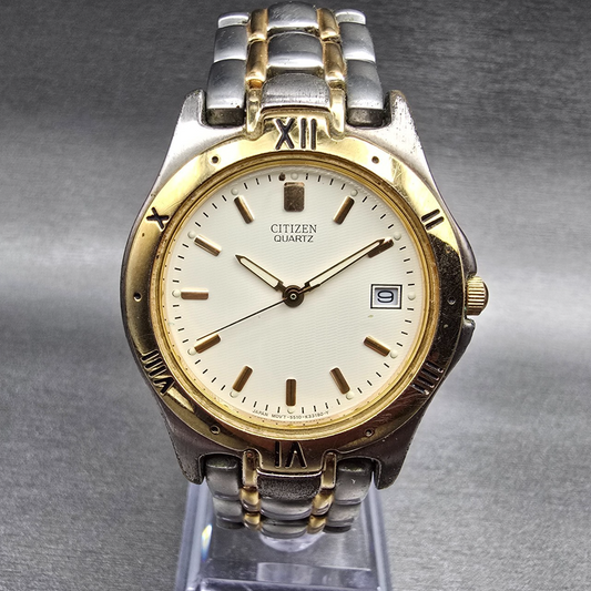 Citizen Watch Men 35mm Ivory Dial Two Tone Date Round 5510-K09915 New Battery0