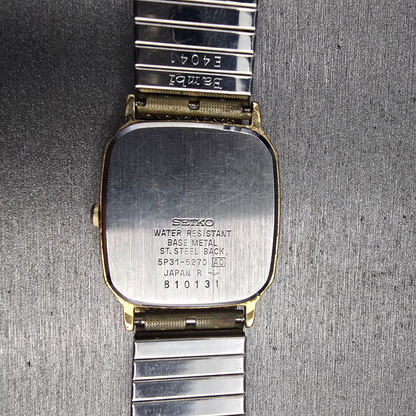 Seiko Watch Men 27mm White Dial Gold Tone Rectangle 5P31-5270 New Battery10