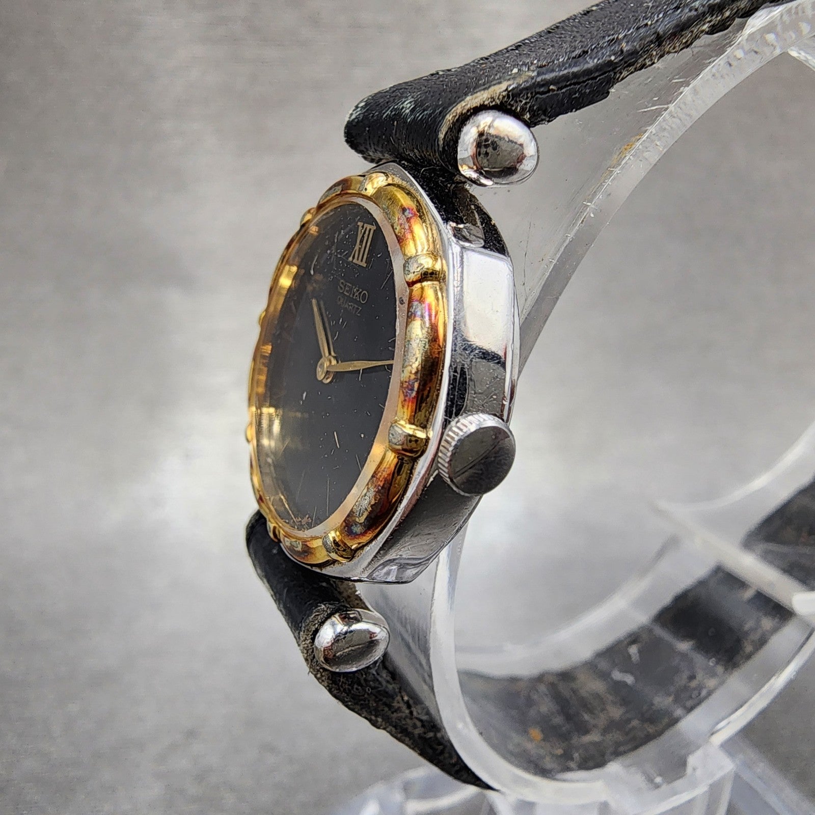 Seiko Watch Women 22mm Black Dial Two Tone Octagon 23200330 New Battery2