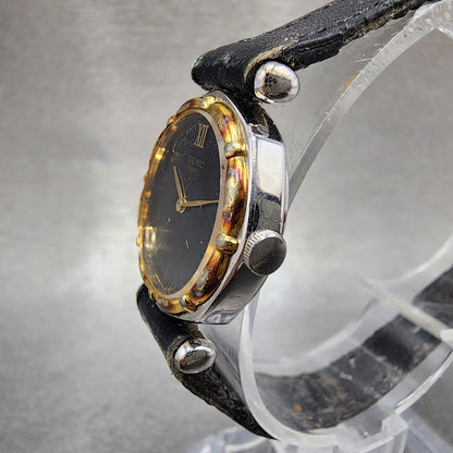 Seiko Watch Women 22mm Black Dial Two Tone Octagon 23200330 New Battery2