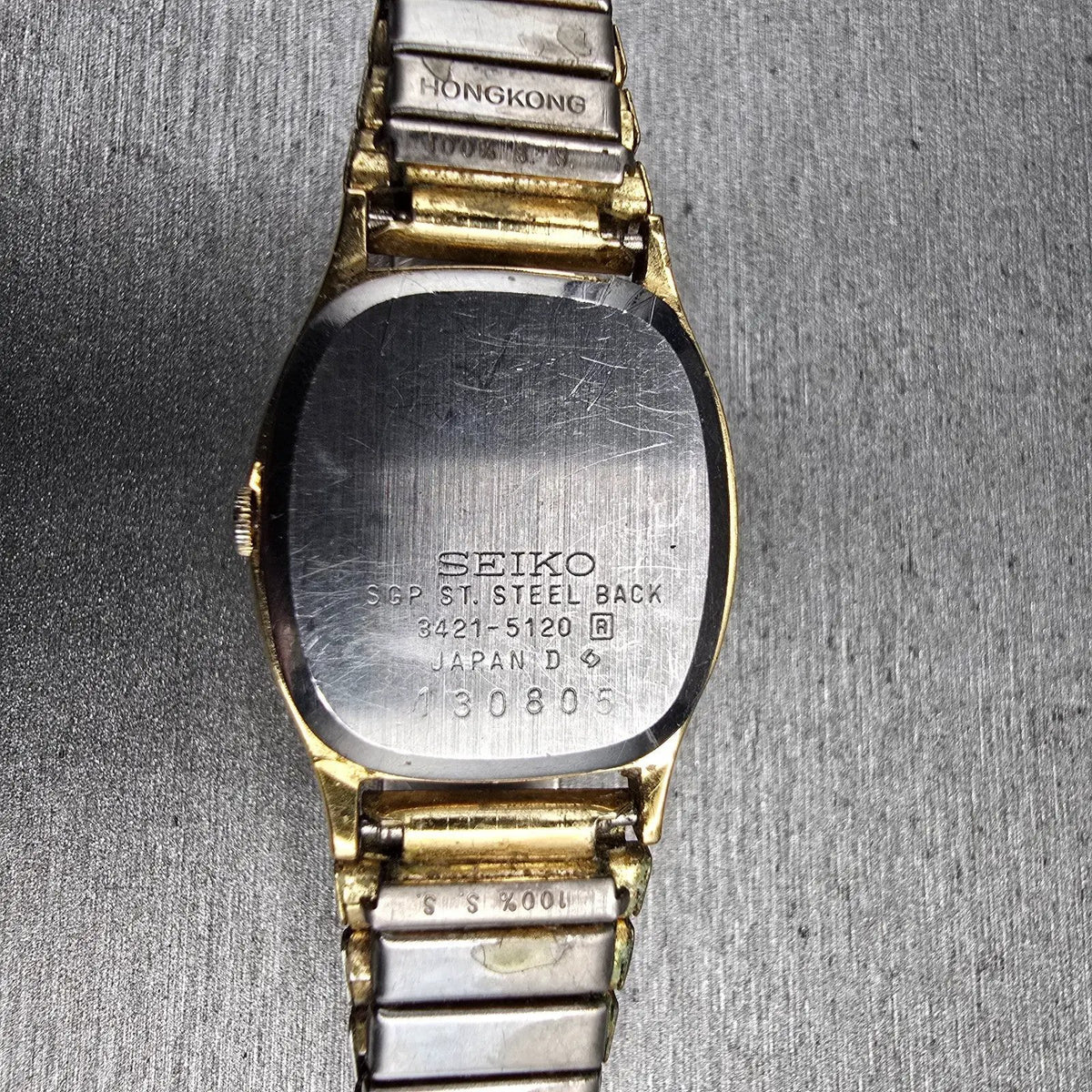 Seiko Watch Women 21mm Gold Dial Gold Tone Rectangle 3421-5120 New Battery JP10