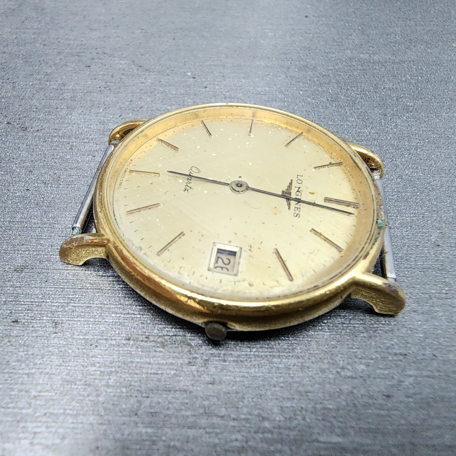 Longines Watch Men 33mm Gold Dial Gold Tone Date Round 970 6399 PARTS6