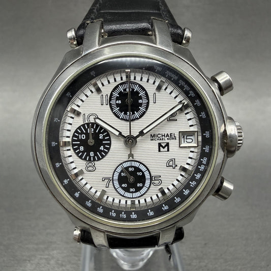 Michael Kors Chronograph Watch Women 36mm White Dial Steel Date MK5003 New Batt0
