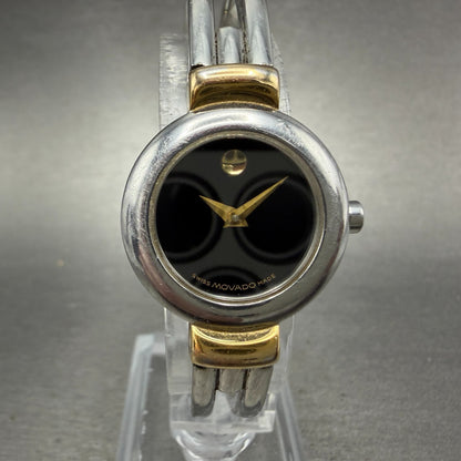 Movado Harmony Watch Women 23mm Black Dial Two Tone bangle Round New Battery NH10