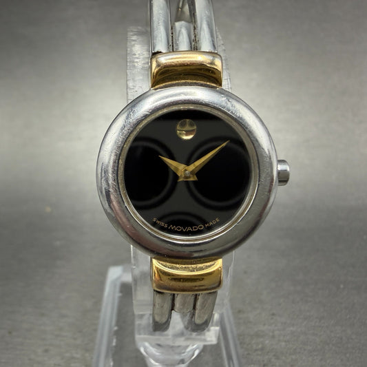 Movado Harmony Watch Women 23mm Black Dial Two Tone bangle Round New Battery NH10