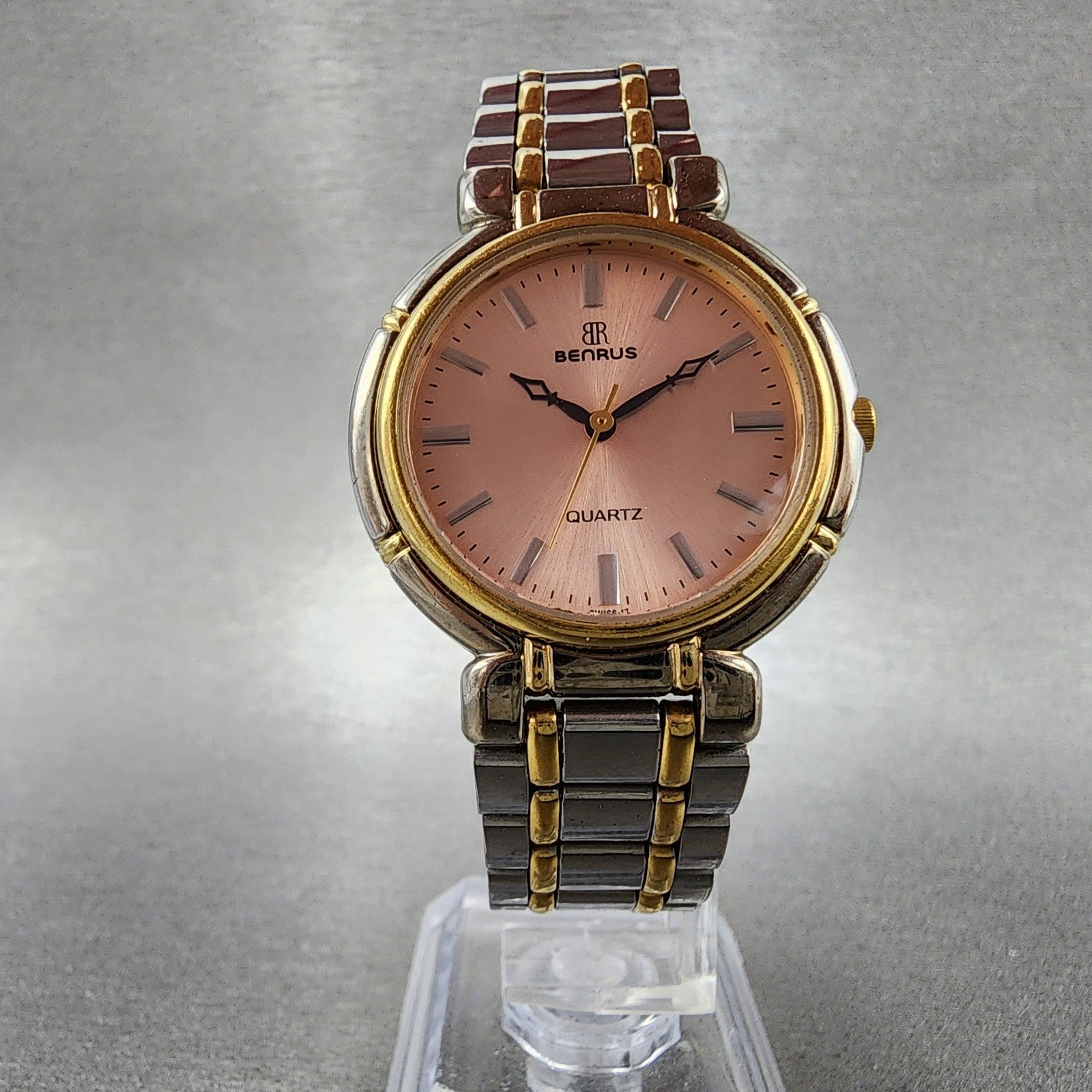 Benrus Watch Women 32mm Pink Dial Two Tone Round Vintage New Battery5