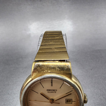 Seiko Watch Women 26mm Champange Dial Gold Tone Date Round 2622-0070 New Battery
