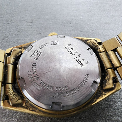 Seiko Watch Women 25mm Gold Dial Gold Tone Daydate Round 7N830041 New Battery9