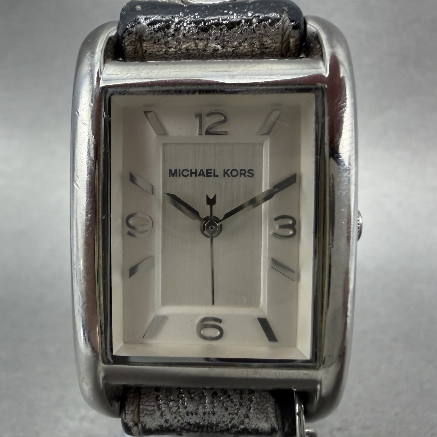 Michael Kors Tank Watch Women 26mm White Dial steel Rectangle MK2247 New Batt1