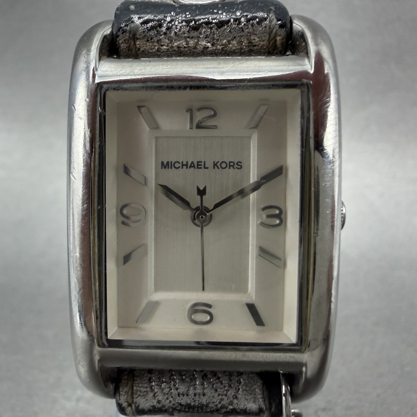 Michael Kors Tank Watch Women 26mm White Dial steel Rectangle MK2247 New Batt1